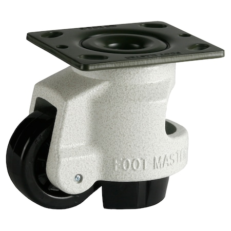 Foot Master Leveling Caster, 75 mm Nylon Wheel, 4 x 4-1/2 Plate, Swivel, 1000 kg Cap, Al Foot Pad, Ivory GD-120-F-NYN-PUS
